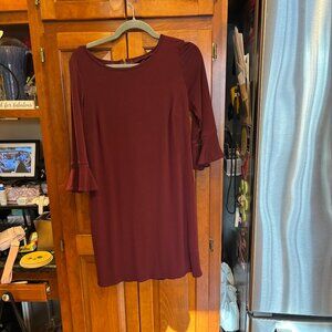 LAUNDRY BY SHELLI SEGAL Burgundy 3/4 Sleeve "Zoie" Jersey Dress Sz SP flutter